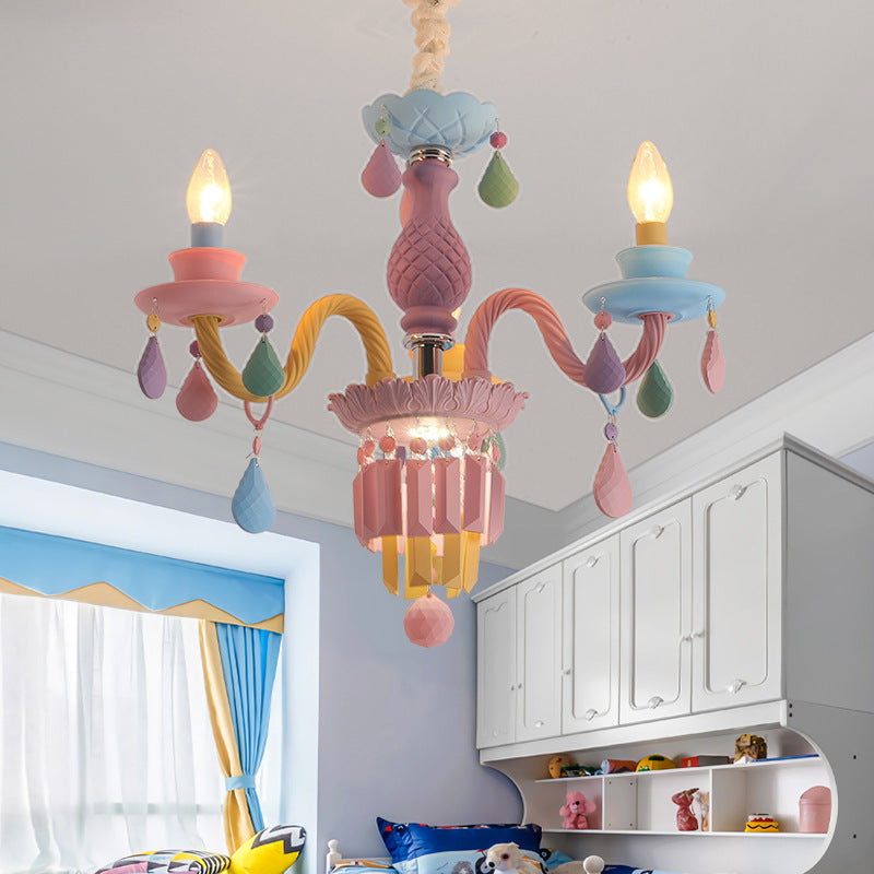 Colorful Modern Art Deco Stainless Steel & Glass Chandeliers for Kids' Bedrooms