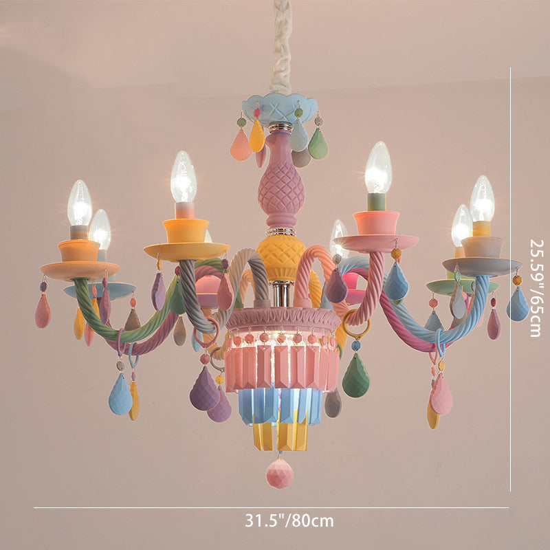 Colorful Modern Art Deco Stainless Steel & Glass Chandeliers for Kids' Bedrooms
