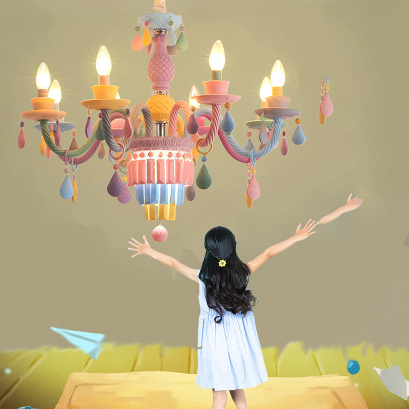 Colorful Modern Art Deco Stainless Steel & Glass Chandeliers for Kids' Bedrooms