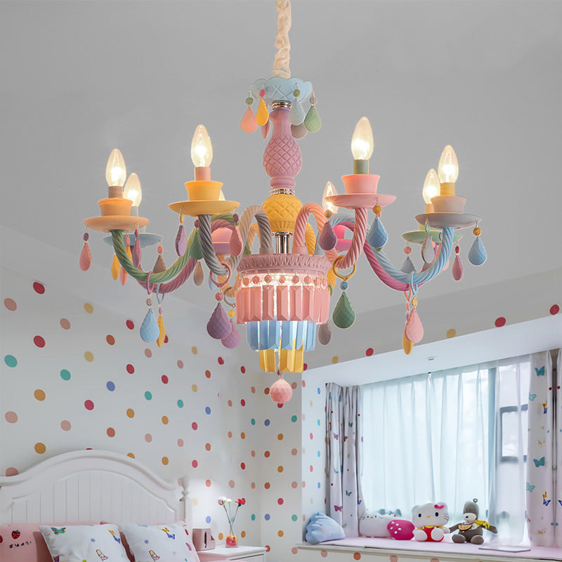 Colorful Modern Art Deco Stainless Steel & Glass Chandeliers for Kids' Bedrooms