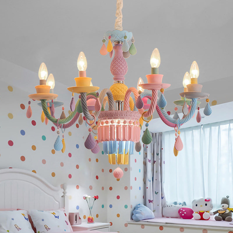 Colorful Modern Art Deco Stainless Steel & Glass Chandeliers for Kids' Bedrooms