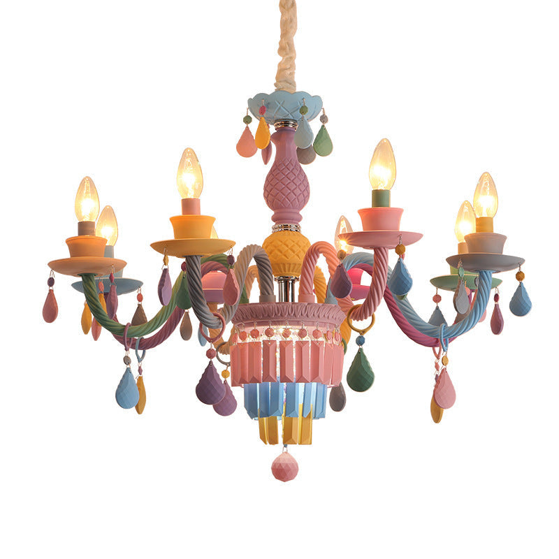 Colorful Modern Art Deco Stainless Steel & Glass Chandeliers for Kids' Bedrooms