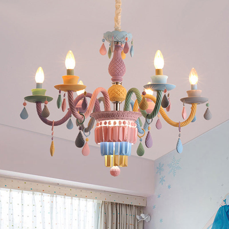 Colorful Modern Art Deco Stainless Steel & Glass Chandeliers for Kids' Bedrooms