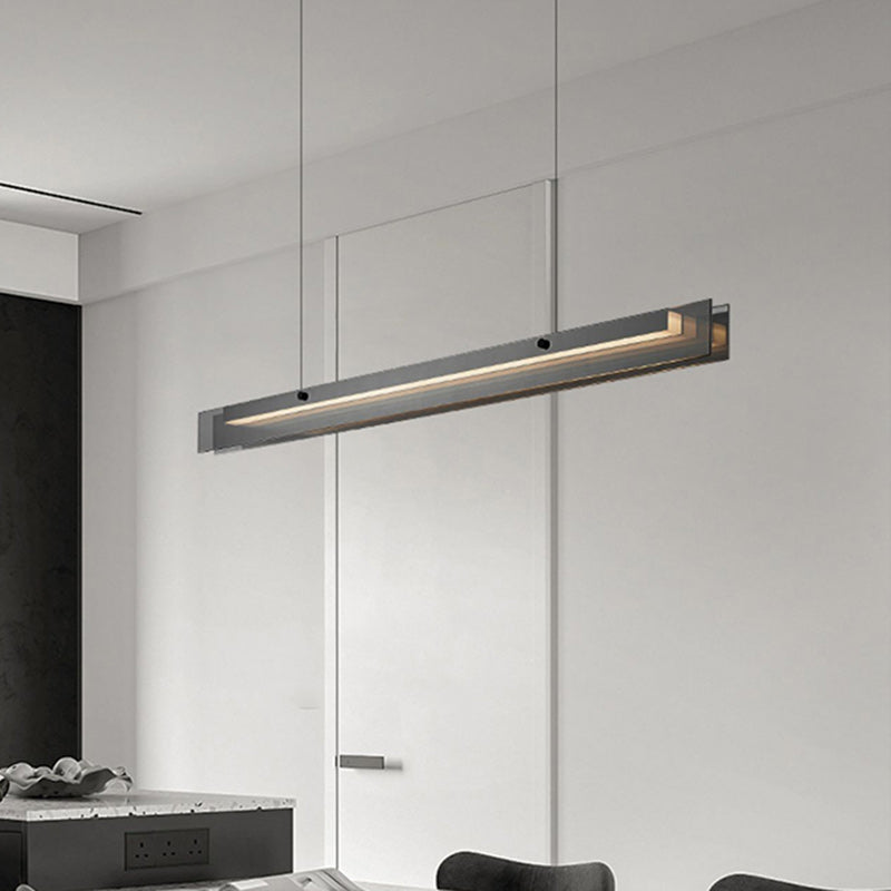 Modern Copper and Acrylic LED Rectangular Chandelier for Dining Room