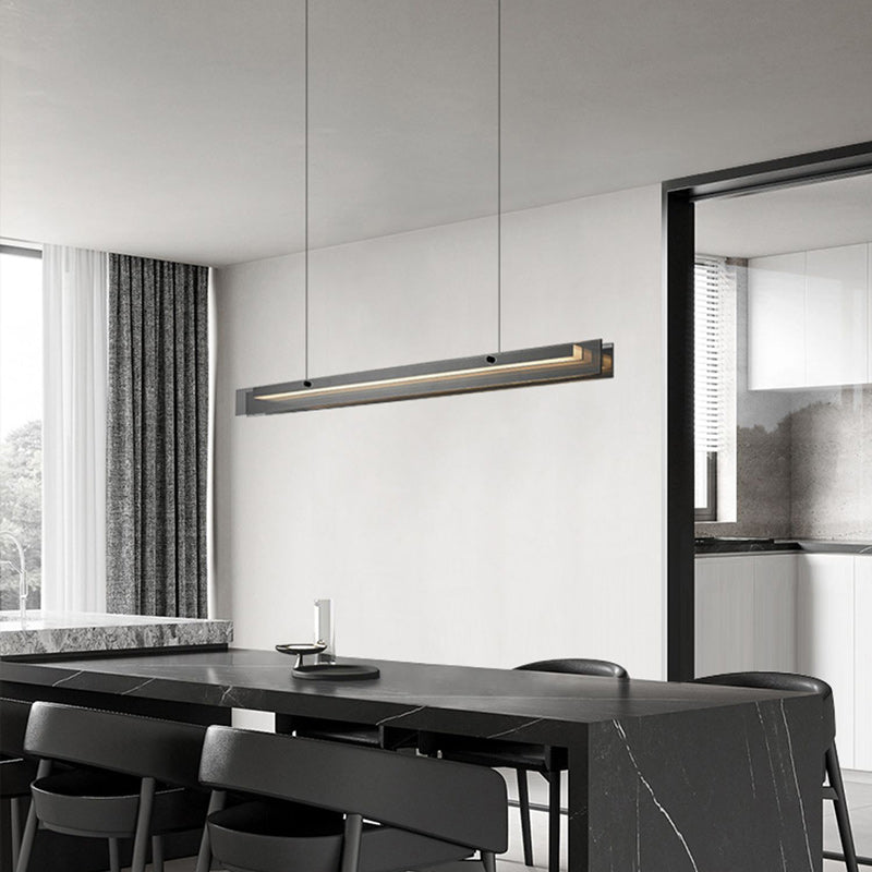 Modern Copper and Acrylic LED Rectangular Chandelier for Dining Room