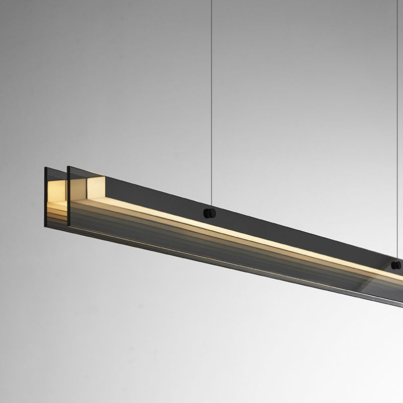 Modern Copper and Acrylic LED Rectangular Chandelier for Dining Room