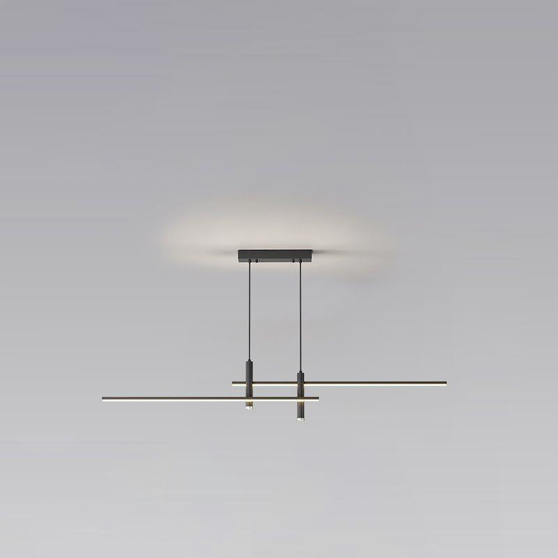 Sleek Minimalist Black Iron & Aluminum LED Island Chandelier for Dining Room