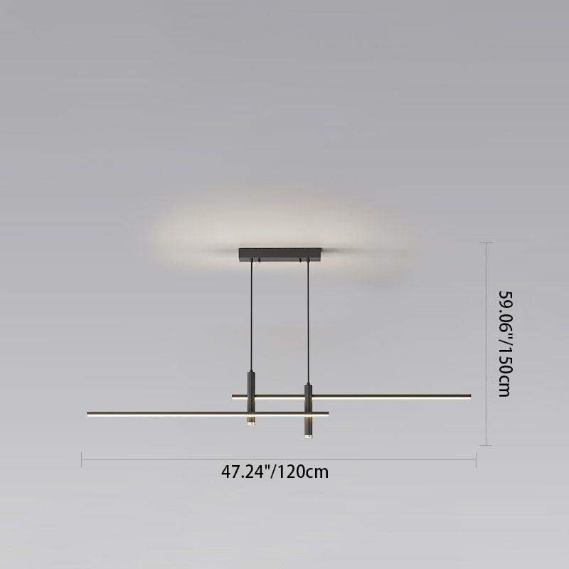Sleek Minimalist Black Iron & Aluminum LED Island Chandelier for Dining Room