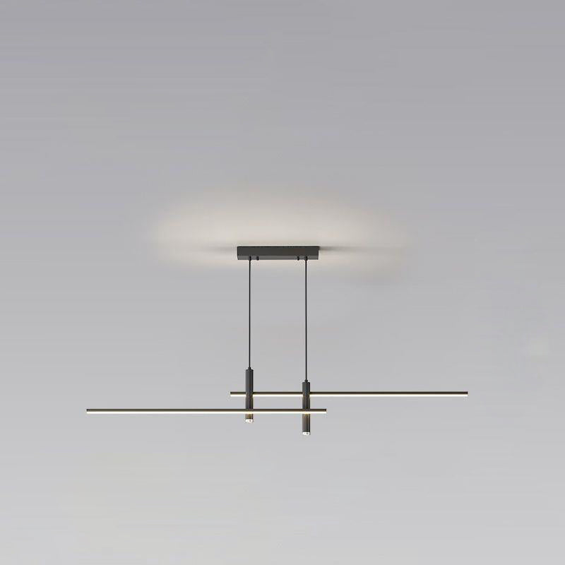 Sleek Minimalist Black Iron & Aluminum LED Island Chandelier for Dining Room