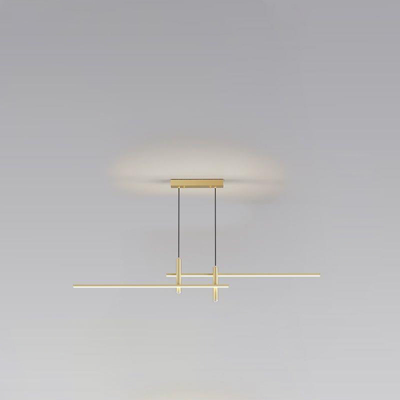 Sleek Minimalist Black Iron & Aluminum LED Island Chandelier for Dining Room