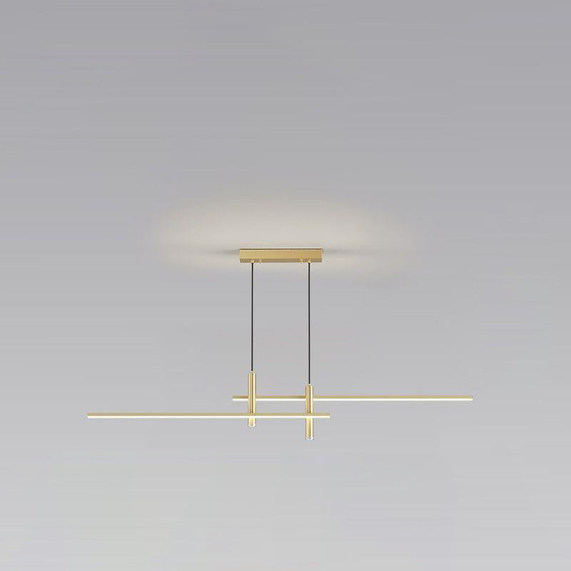 Sleek Minimalist Black Iron & Aluminum LED Island Chandelier for Dining Room