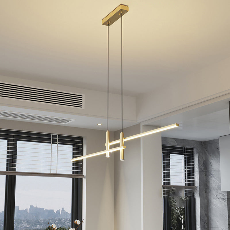 Sleek Minimalist Black Iron & Aluminum LED Island Chandelier for Dining Room