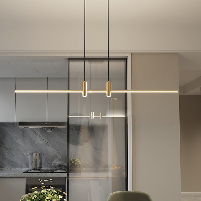Sleek Minimalist Black Iron & Aluminum LED Island Chandelier for Dining Room