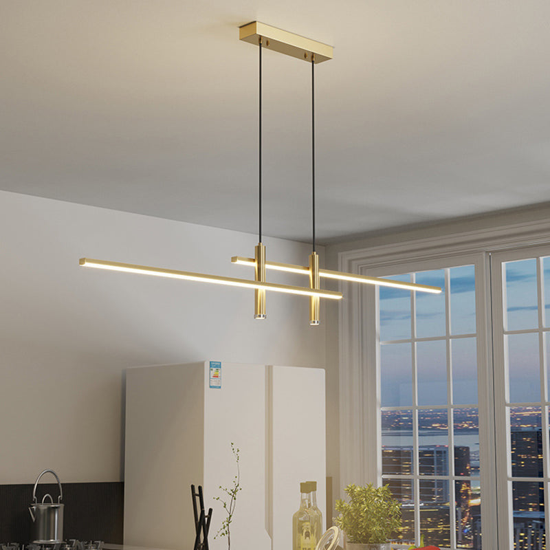 Sleek Minimalist Black Iron & Aluminum LED Island Chandelier for Dining Room