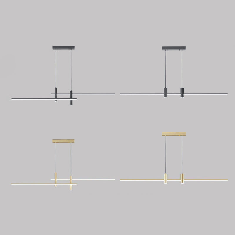 Sleek Minimalist Black Iron & Aluminum LED Island Chandelier for Dining Room