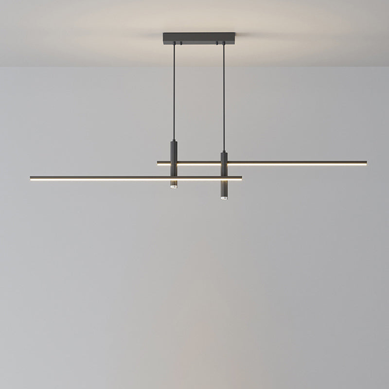 Sleek Minimalist Black Iron & Aluminum LED Island Chandelier for Dining Room