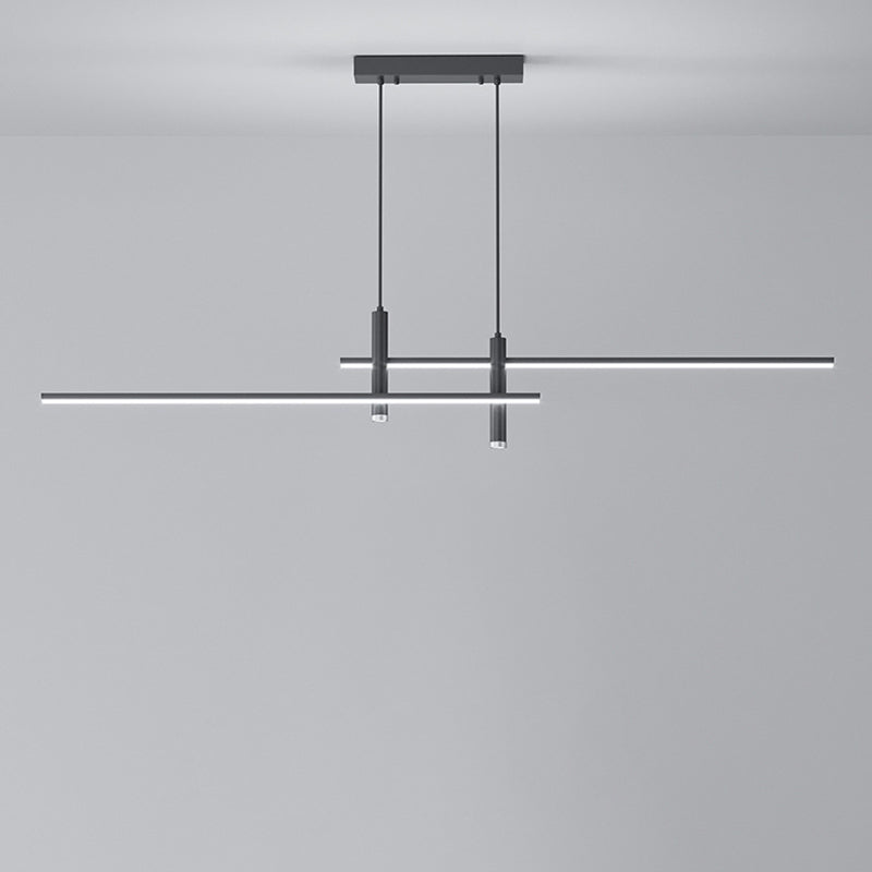 Sleek Minimalist Black Iron & Aluminum LED Island Chandelier for Dining Room