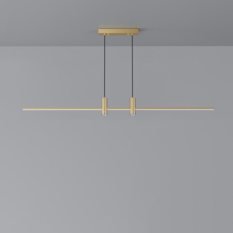 Sleek Minimalist Black Iron & Aluminum LED Island Chandelier for Dining Room