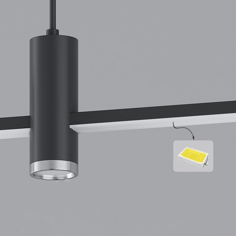 Sleek Minimalist Black Iron & Aluminum LED Island Chandelier for Dining Room