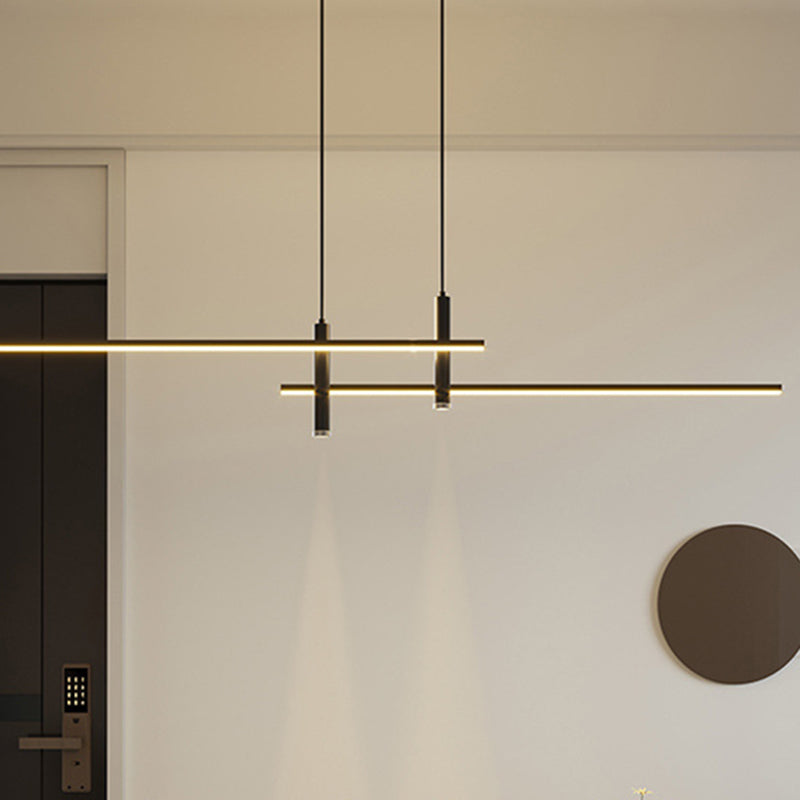 Sleek Minimalist Black Iron & Aluminum LED Island Chandelier for Dining Room