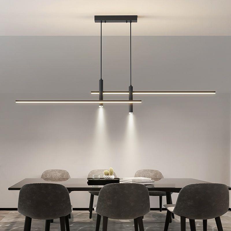 Sleek Minimalist Black Iron & Aluminum LED Island Chandelier for Dining Room