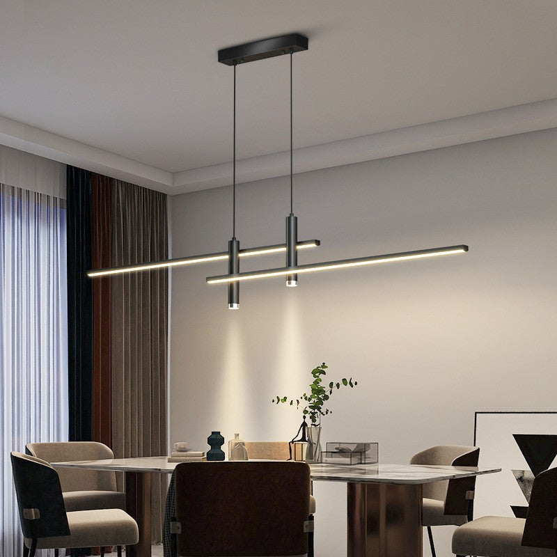 Sleek Minimalist Black Iron & Aluminum LED Island Chandelier for Dining Room