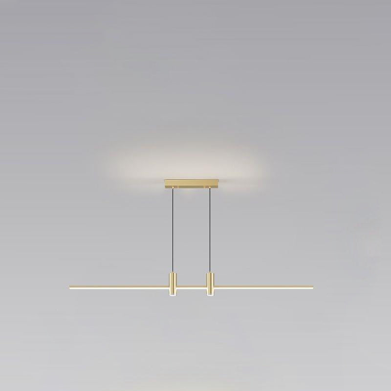 Sleek Minimalist Black Iron & Aluminum LED Island Chandelier for Dining Room
