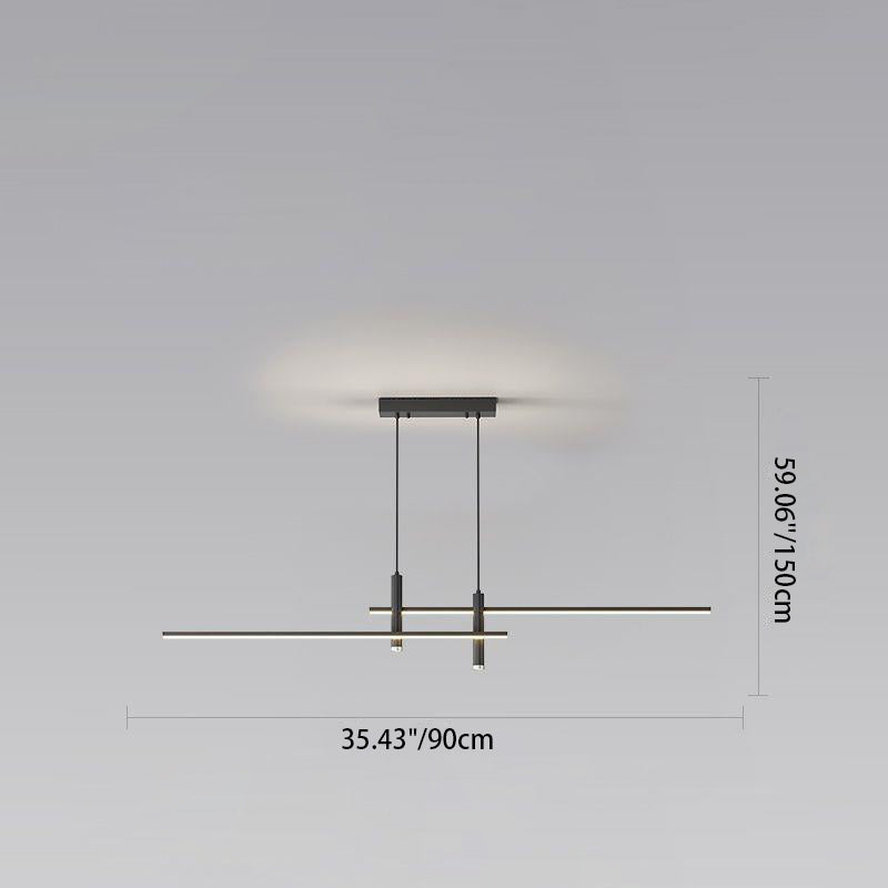Sleek Minimalist Black Iron & Aluminum LED Island Chandelier for Dining Room