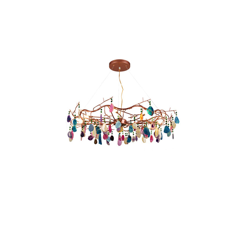 Art Deco Sliced Agate & Iron 6/8 Light Chandelier for Living Room