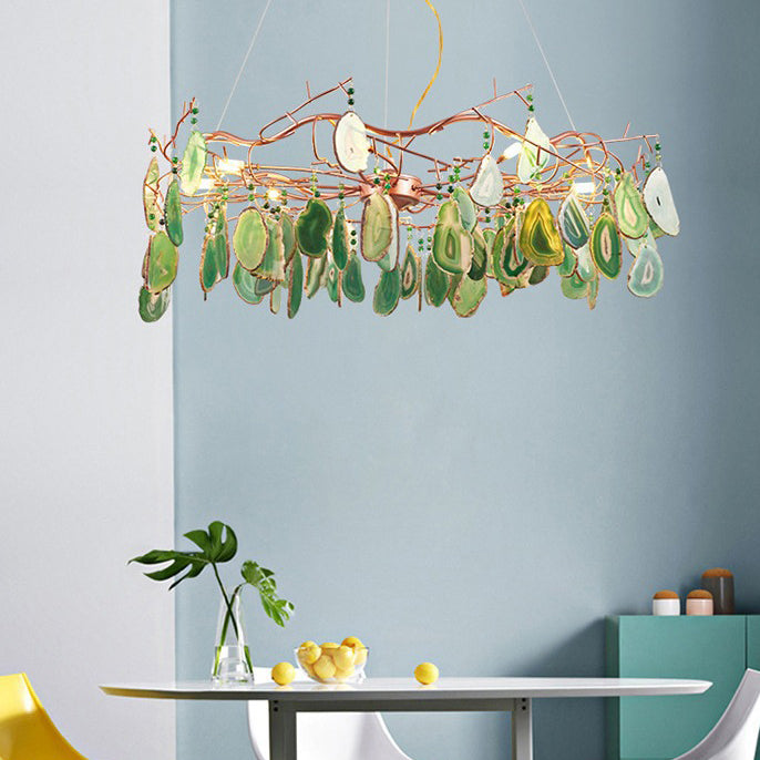 Art Deco Sliced Agate & Iron 6/8 Light Chandelier for Living Room