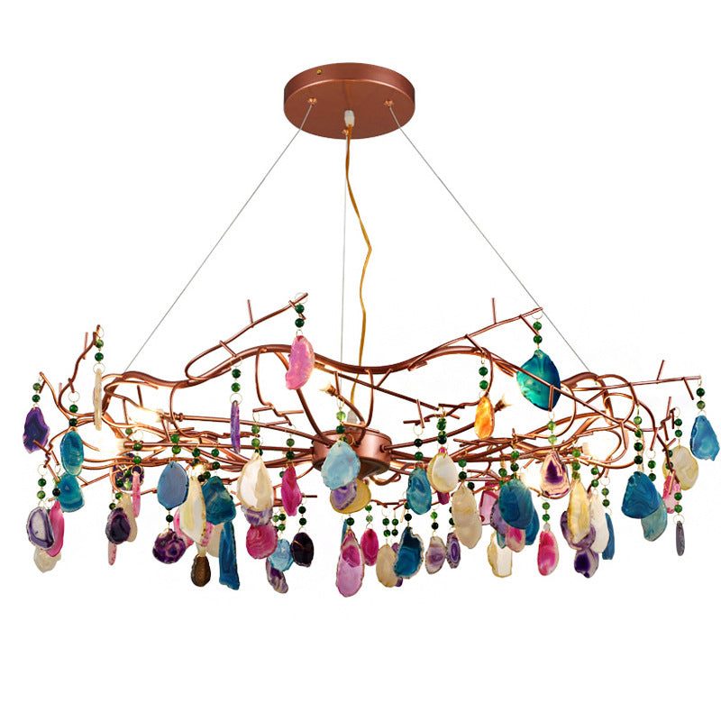 Art Deco Sliced Agate & Iron 6/8 Light Chandelier for Living Room