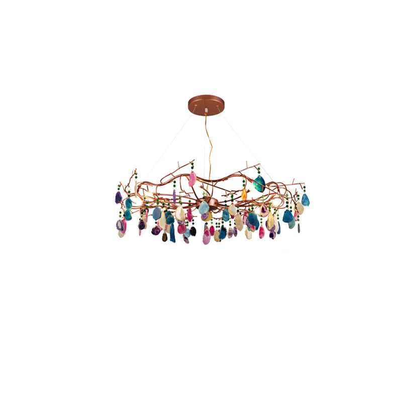 Art Deco Sliced Agate & Iron 6/8 Light Chandelier for Living Room