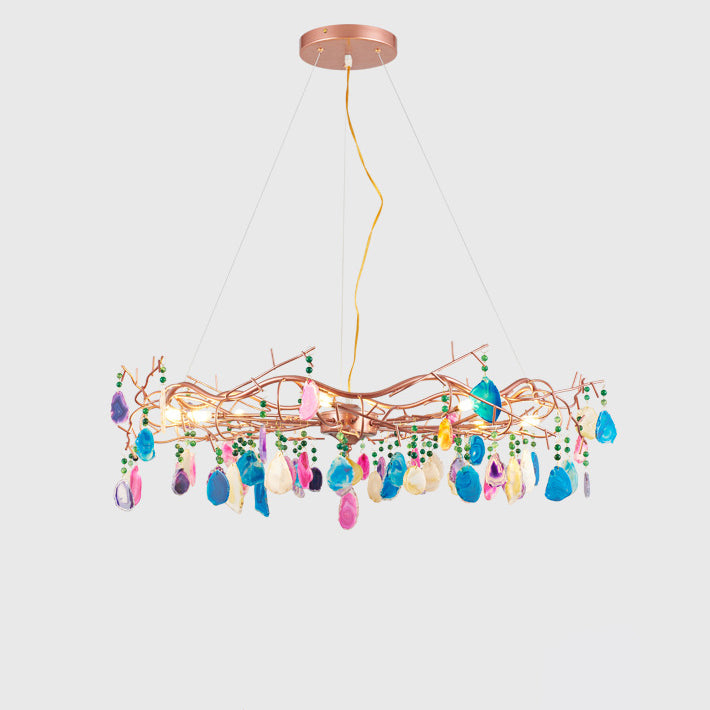 Art Deco Sliced Agate & Iron 6/8 Light Chandelier for Living Room