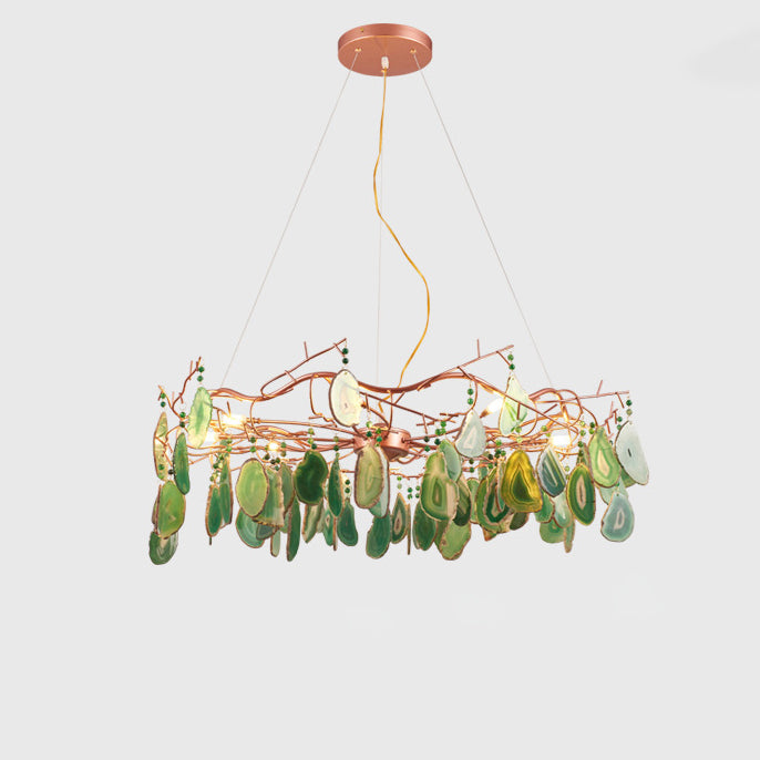 Art Deco Sliced Agate & Iron 6/8 Light Chandelier for Living Room