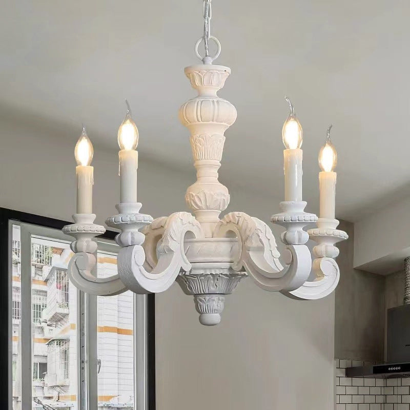 Rustic Vintage Wood Candle Pillar Chandelier Light for Living Room Decor