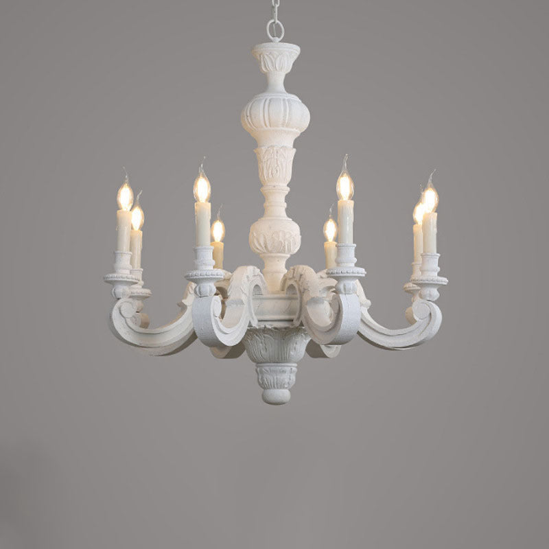 Rustic Vintage Wood Candle Pillar Chandelier Light for Living Room Decor