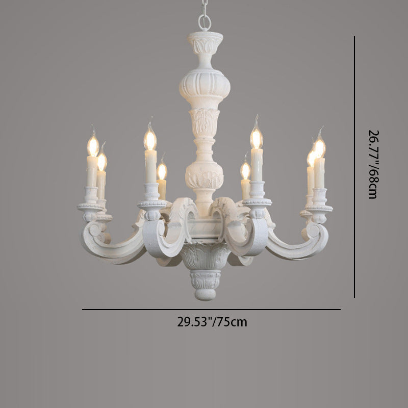 Rustic Vintage Wood Candle Pillar Chandelier Light for Living Room Decor
