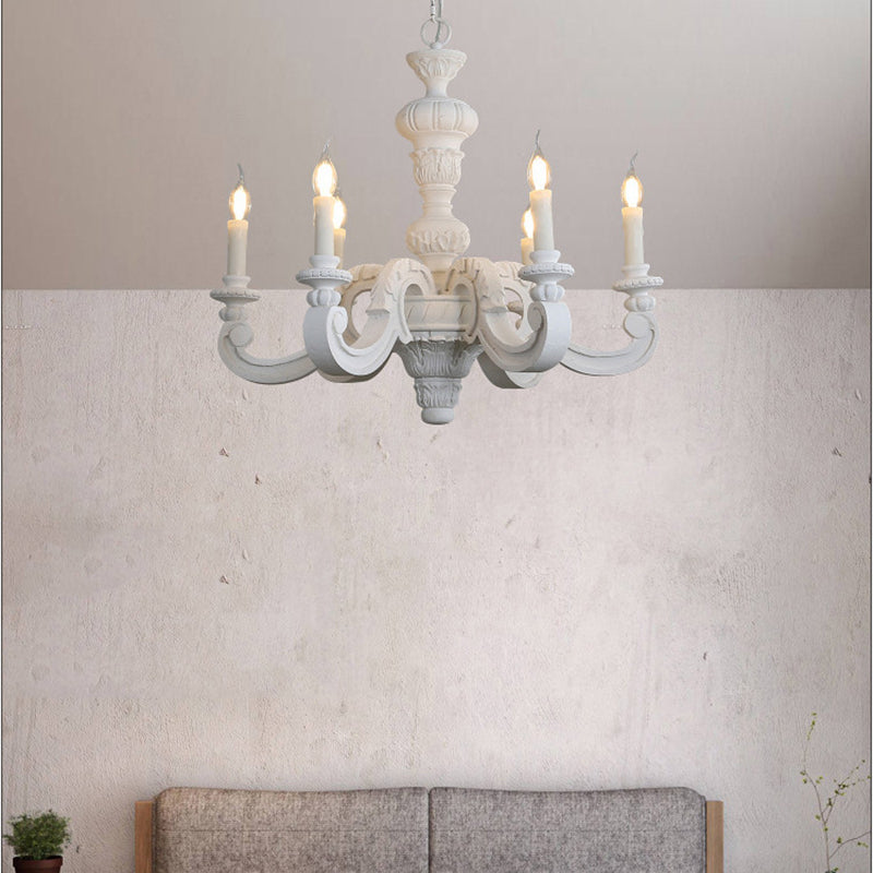 Rustic Vintage Wood Candle Pillar Chandelier Light for Living Room Decor