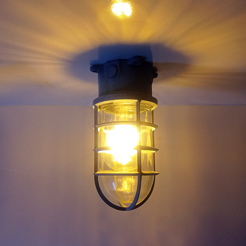 Stylish Industrial Waterproof Aluminum Glass Semi-Flush Ceiling Light for Outdoor Patio