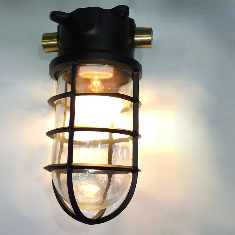 Stylish Industrial Waterproof Aluminum Glass Semi-Flush Ceiling Light for Outdoor Patio
