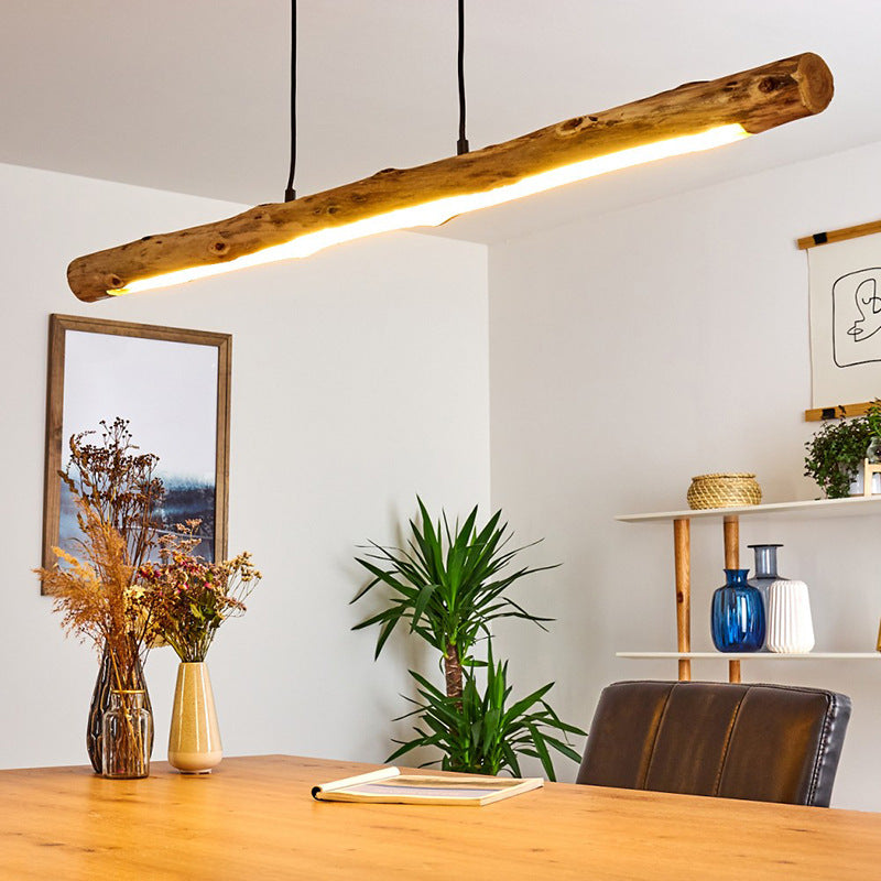 Rustic Farmhouse Wooden & Acrylic LED Island Chandelier for Dining Room