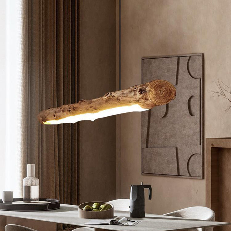Rustic Farmhouse Wooden & Acrylic LED Island Chandelier for Dining Room