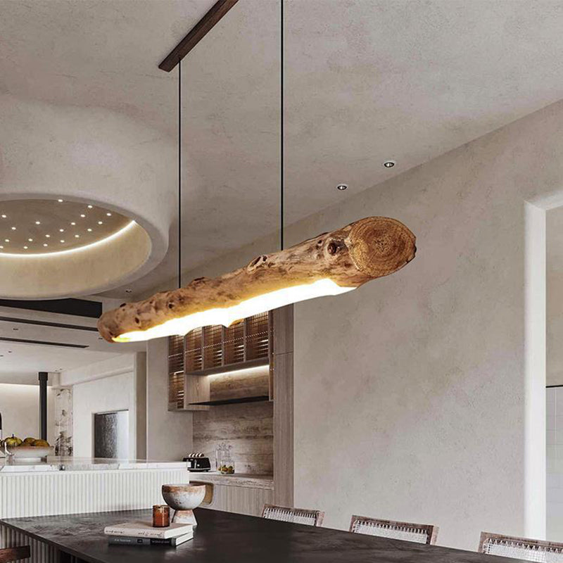 Rustic Farmhouse Wooden & Acrylic LED Island Chandelier for Dining Room