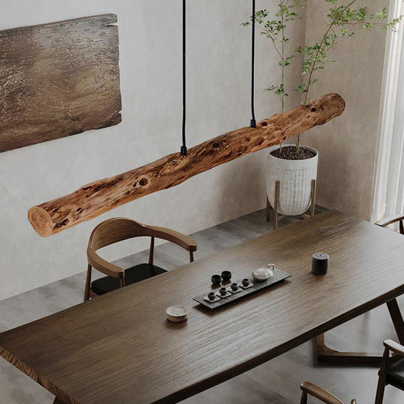 Rustic Farmhouse Wooden & Acrylic LED Island Chandelier for Dining Room