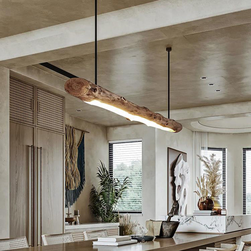 Rustic Farmhouse Wooden & Acrylic LED Island Chandelier for Dining Room
