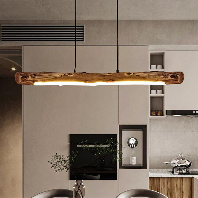 Rustic Farmhouse Wooden & Acrylic LED Island Chandelier for Dining Room