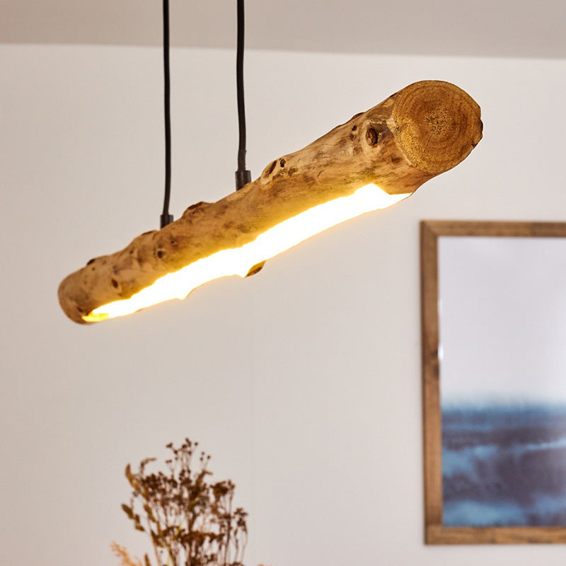 Rustic Farmhouse Wooden & Acrylic LED Island Chandelier for Dining Room