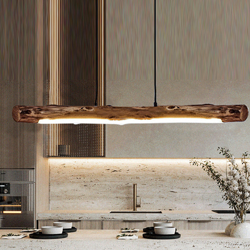 Rustic Farmhouse Wooden & Acrylic LED Island Chandelier for Dining Room