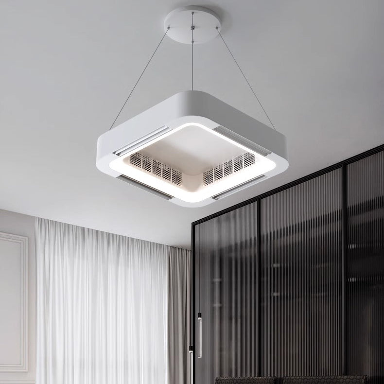 White Acrylic Square LED Ceiling Fan Light Chandelier for Bedrooms