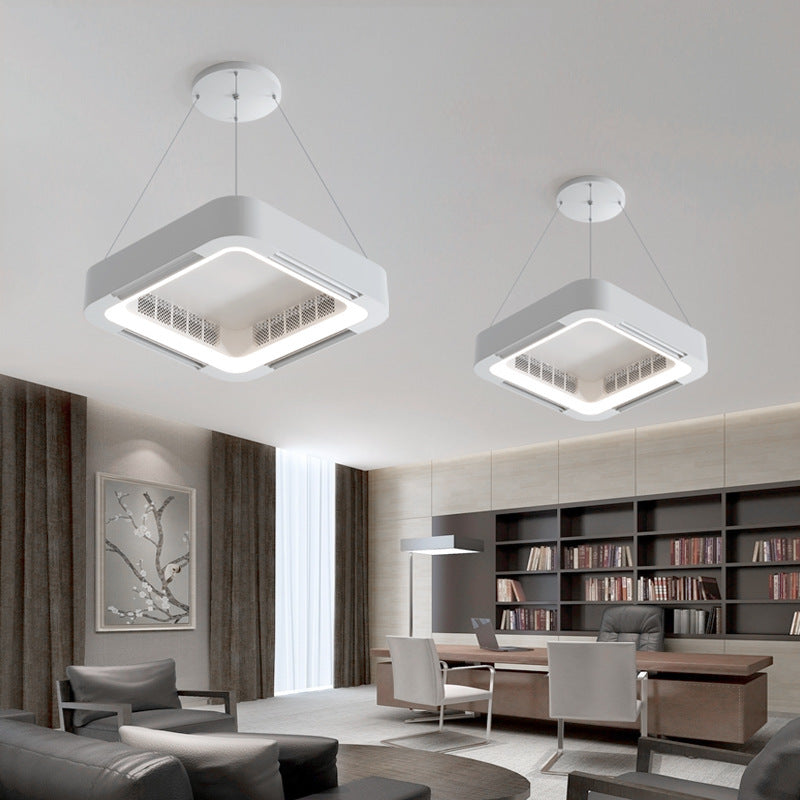 White Acrylic Square LED Ceiling Fan Light Chandelier for Bedrooms